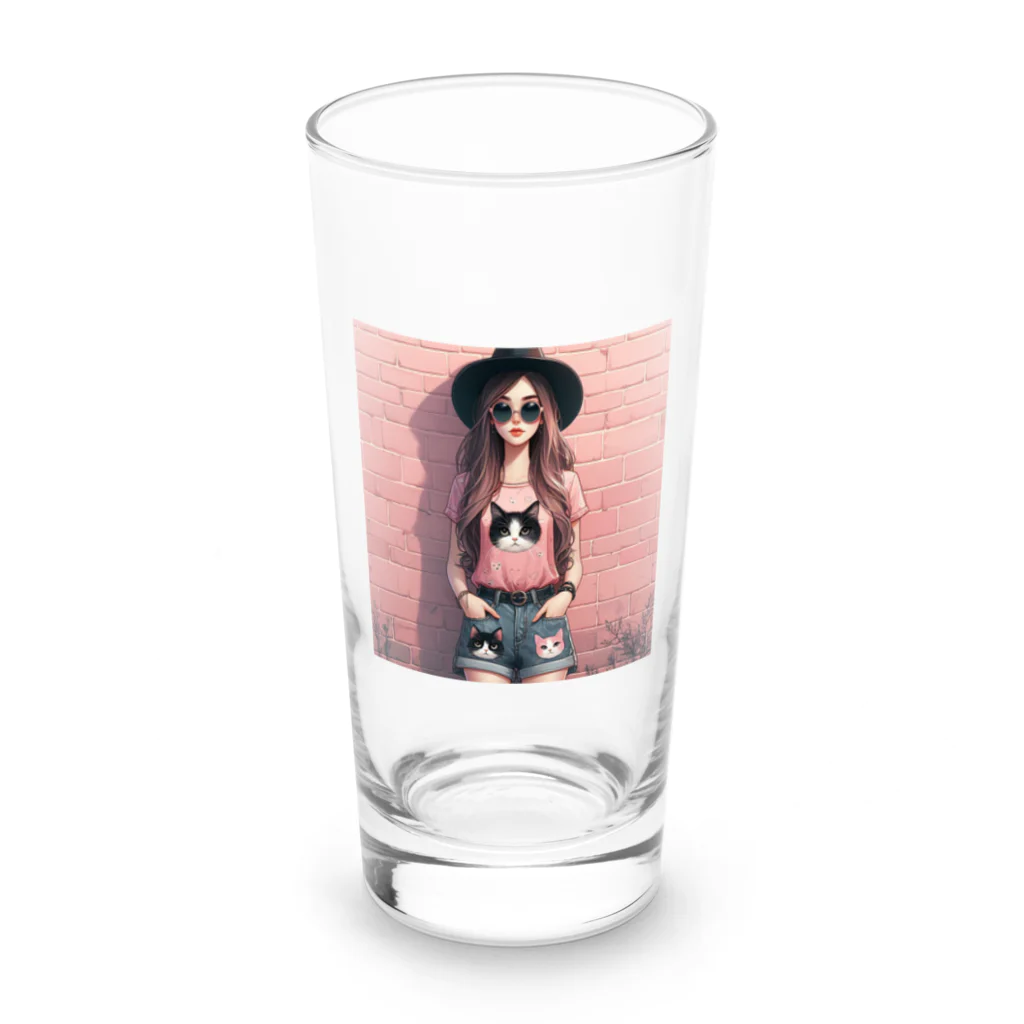 SaltyCookie Design Worksの猫好きの女の子のファッション(1) Long Sized Water Glass :front