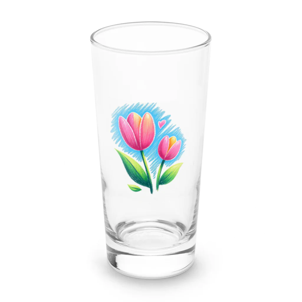 gentle_timeの春の訪れを告げる、やわらかなチューリップの花々 Long Sized Water Glass :front