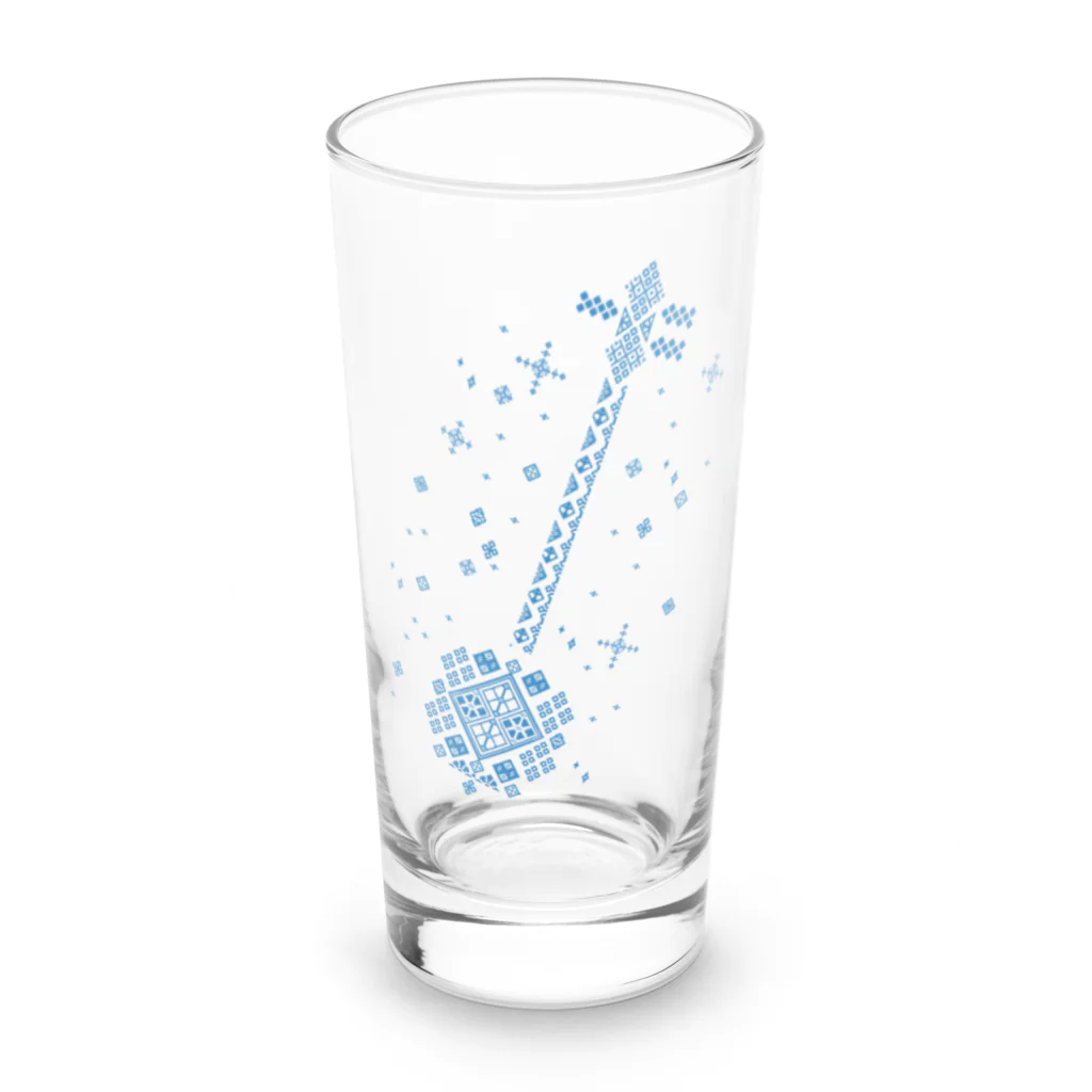 津軽三味線などのこぎん刺し柄津軽三味線（青） Long Sized Water Glass :front