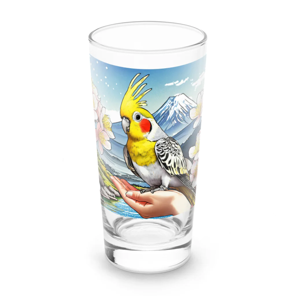 Paonのズーのオカメインコと山景色 Long Sized Water Glass :front