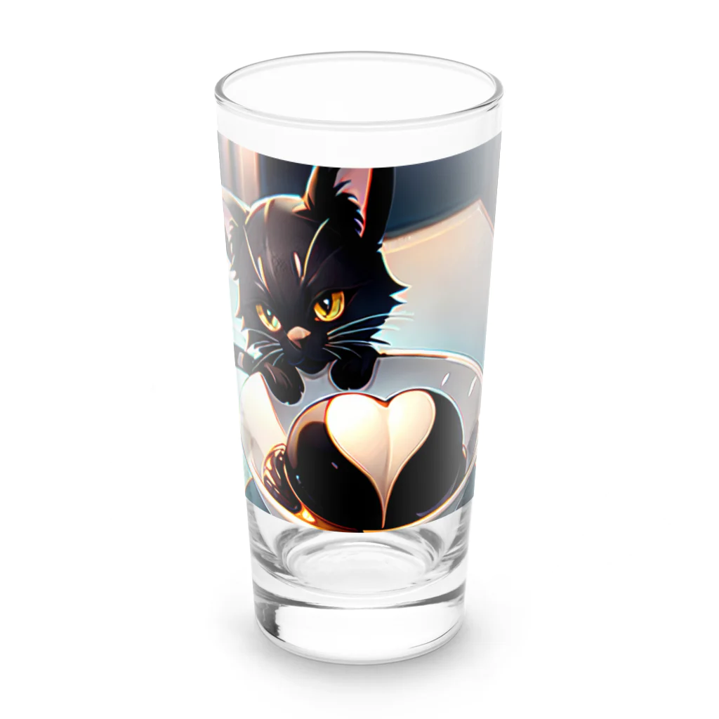 黒猫と珈琲のバレンタインに黒猫のチョコレートボムはいかが？ Long Sized Water Glass :front