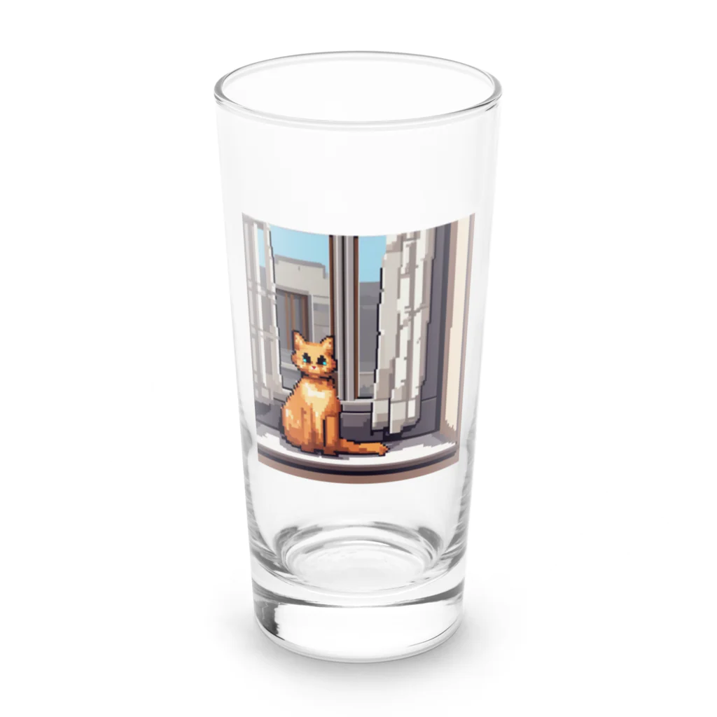 ドット絵ねこさんの窓前お座り猫さん Long Sized Water Glass :front