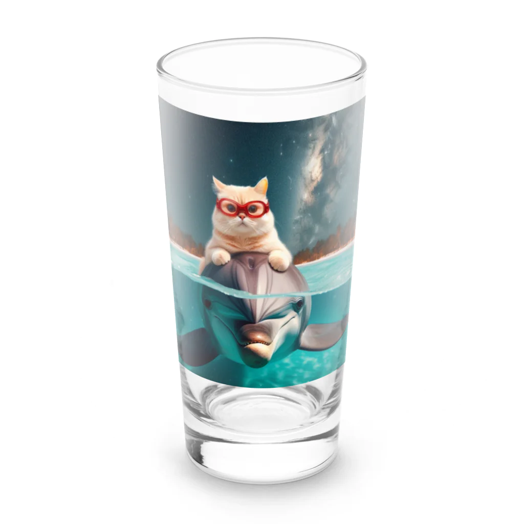 猫と紡ぐ物語のイルカと猫が海を共に泳ぐ異種間の絆が存在 Long Sized Water Glass :front