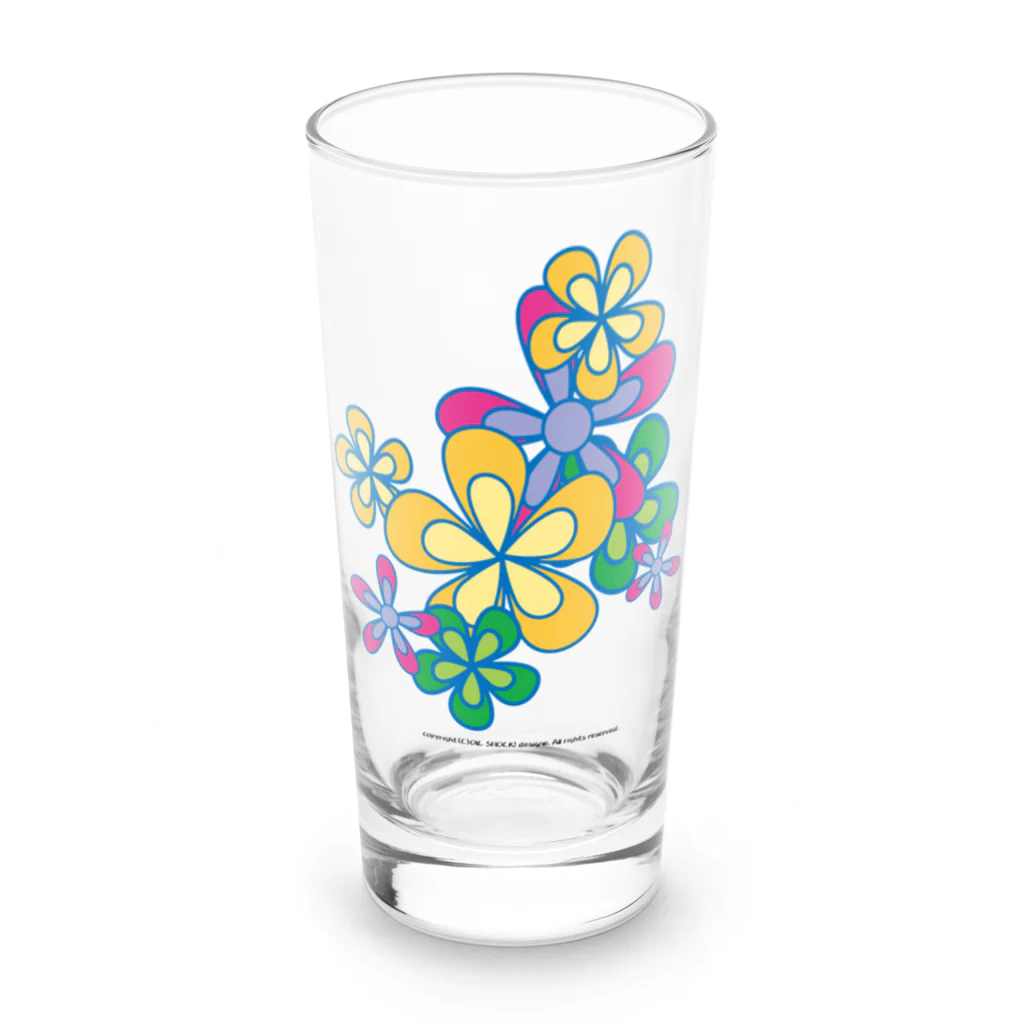 ファンシーTシャツ屋のカラフルフラワーアート Long Sized Water Glass :front