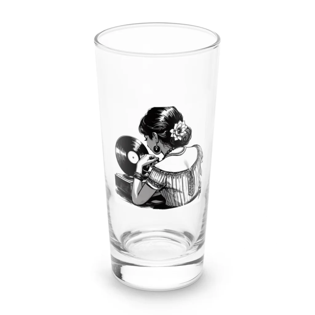 音楽ルー106の音楽を聴く女の人 Long Sized Water Glass :front