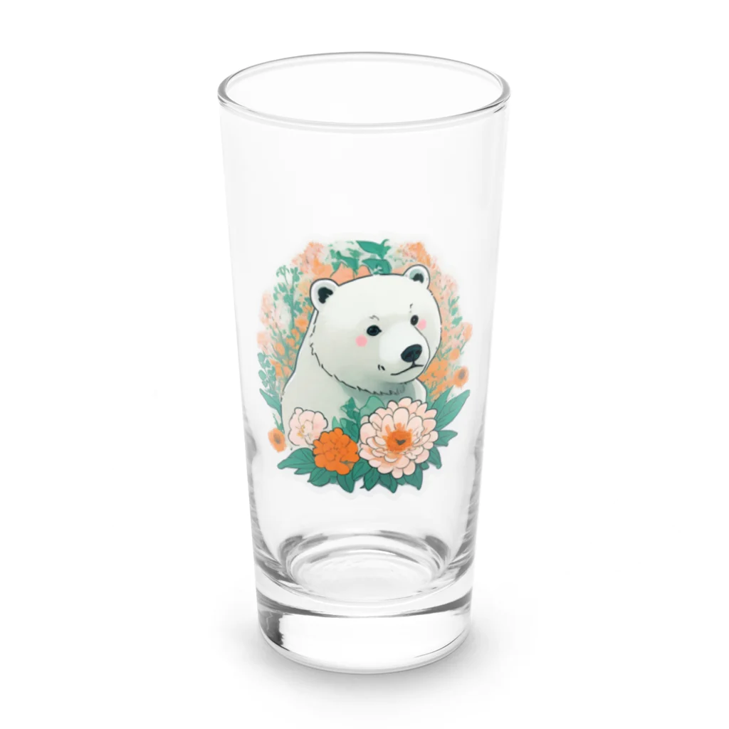 りんりんの可愛いシロクマちゃんショップ　かわいいよ！の花に囲まれている白くま Long Sized Water Glass :front