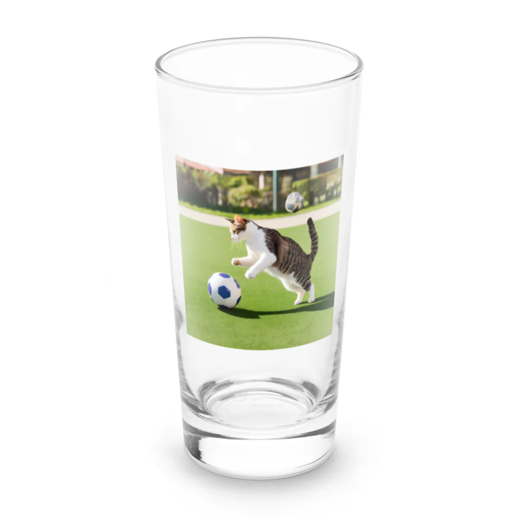 huwahuwa_nikonikoshopのサッカーするネコ Long Sized Water Glass :front