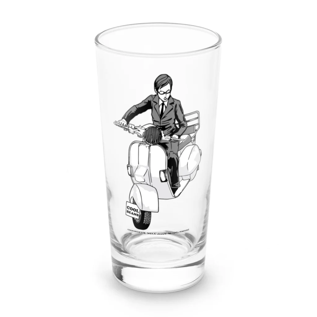 ファンシーTシャツ屋のクラシックスクーターに乗る男性 Long Sized Water Glass :front