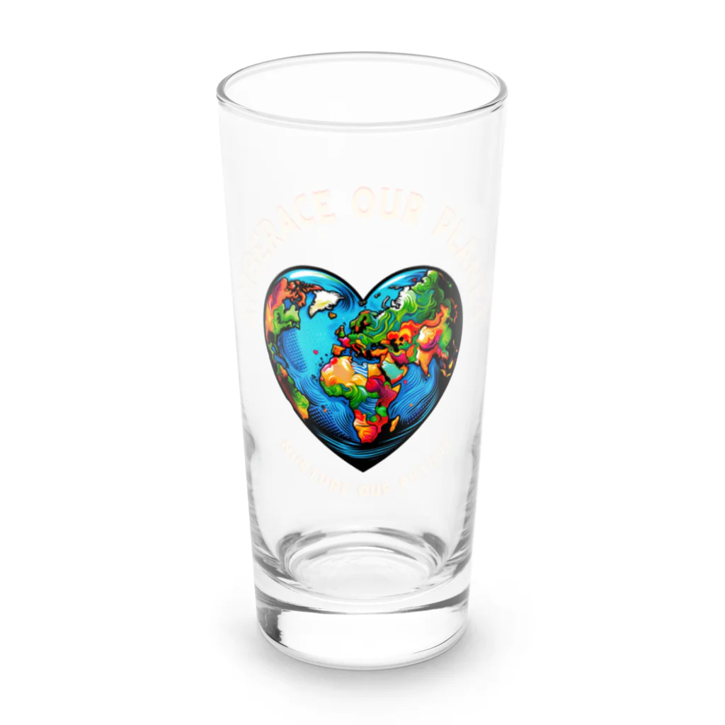 KULIEITAの地球の日　Earth day 地球　ハート　ブルー Long Sized Water Glass :front