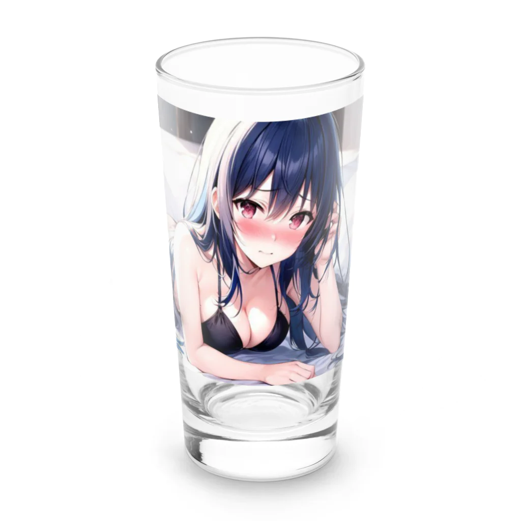 あなたに夢中の黒いビキニの女の子2（青髪Ｖｅｒ．） Long Sized Water Glass :front