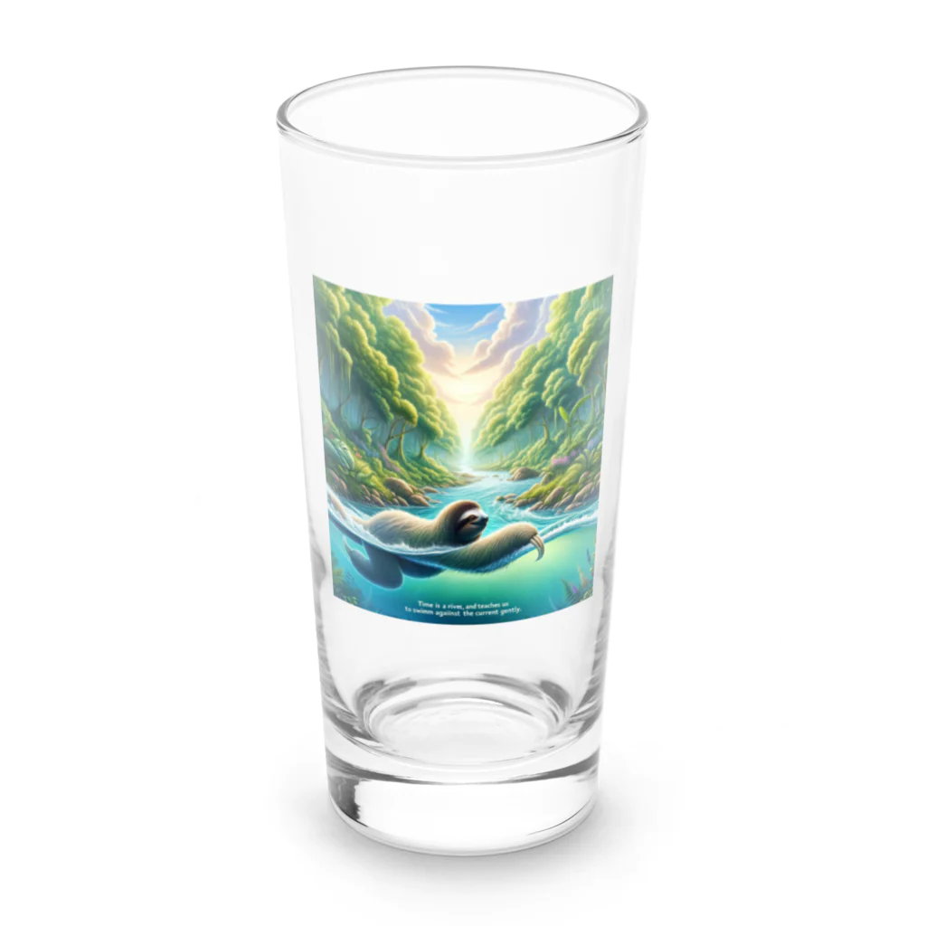 k.a.u.j.7の時間の流れを象徴する川の中でゆったりと泳ぐ、ナマケモノの姿🌿 Long Sized Water Glass :front