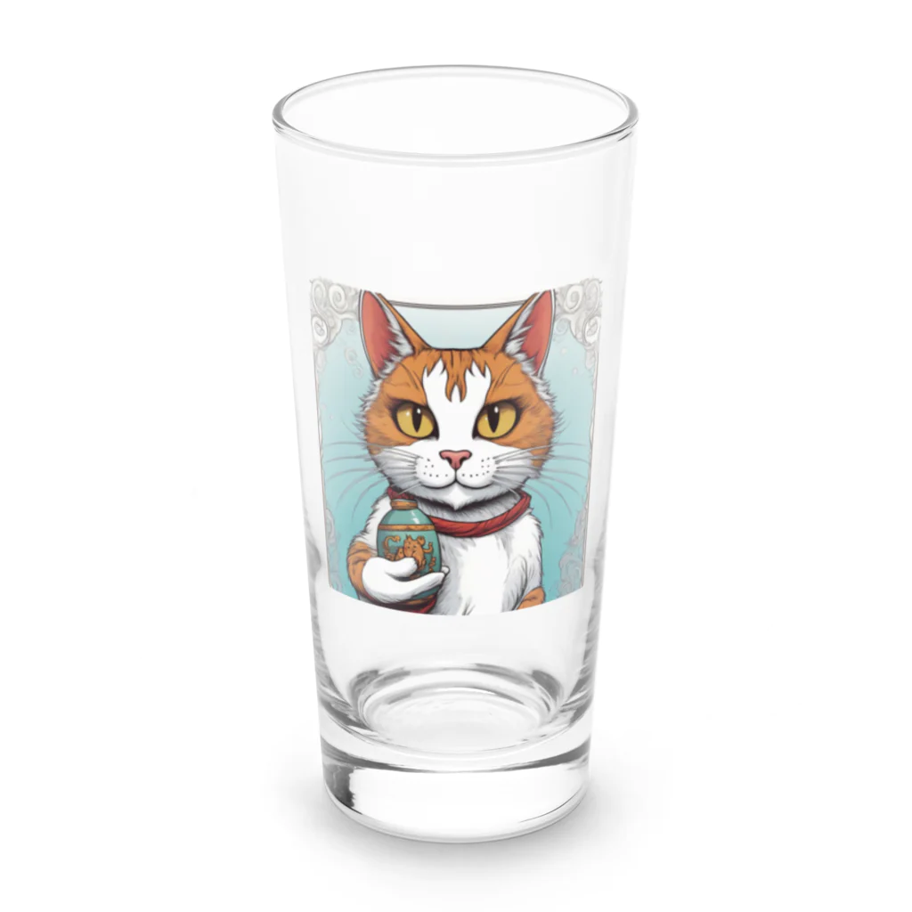 にゃんこーねこの瓶持ち猫 Long Sized Water Glass :front