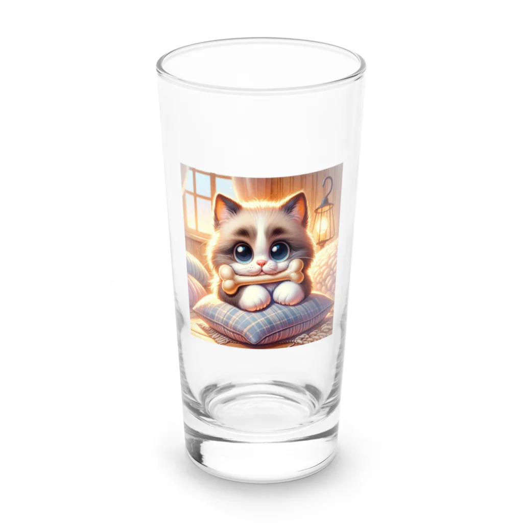 TomaTracksの骨をくわえた猫ちゃん Long Sized Water Glass :front