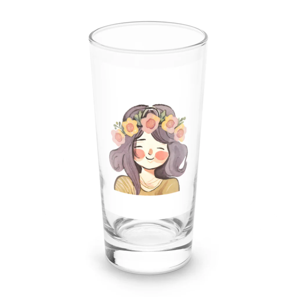 moanaの水彩画　花冠の少女 Long Sized Water Glass :front