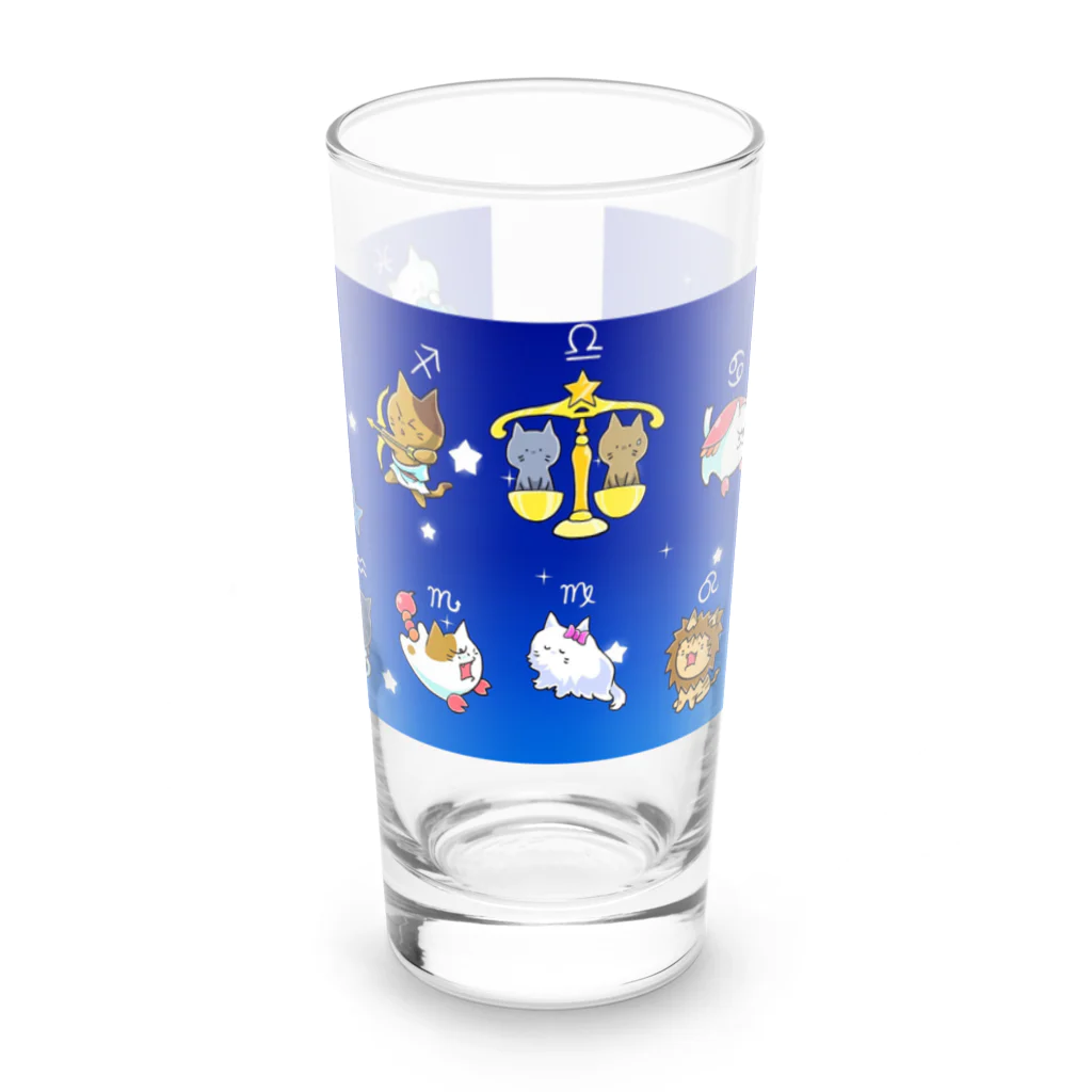 もふもふ堂の十二（十三）星座の夢溢れる猫デザイン Long Sized Water Glass :front