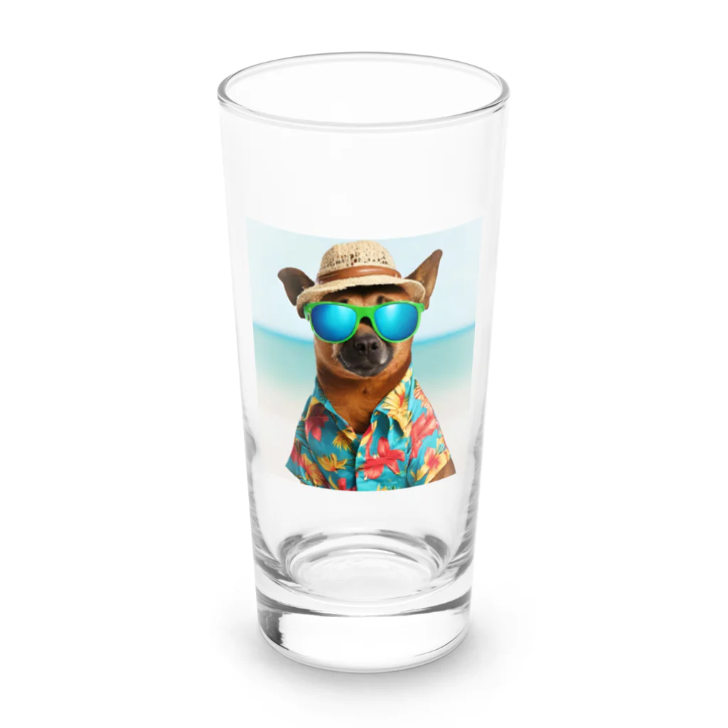 MACOCCHIのハワイアンスタイル全開！アロハシャツを着こなすかわいいワンちゃん♪ Long Sized Water Glass :front