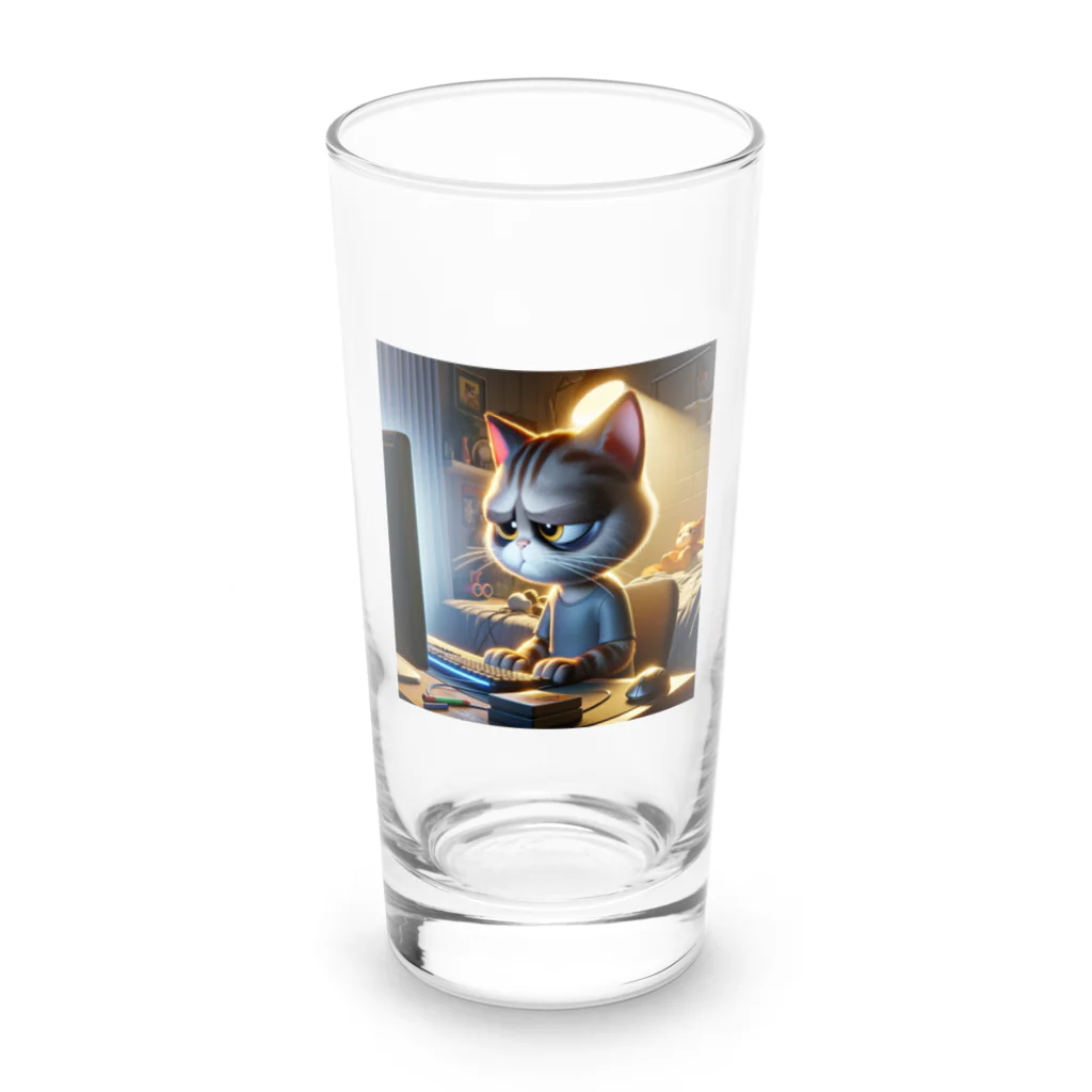 ARIES-TEREAの仕事中のかわいい猫 Long Sized Water Glass :front