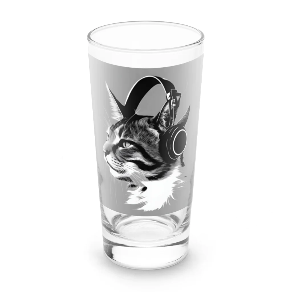 AI間違い探しのヘッドホンをした猫 Long Sized Water Glass :front