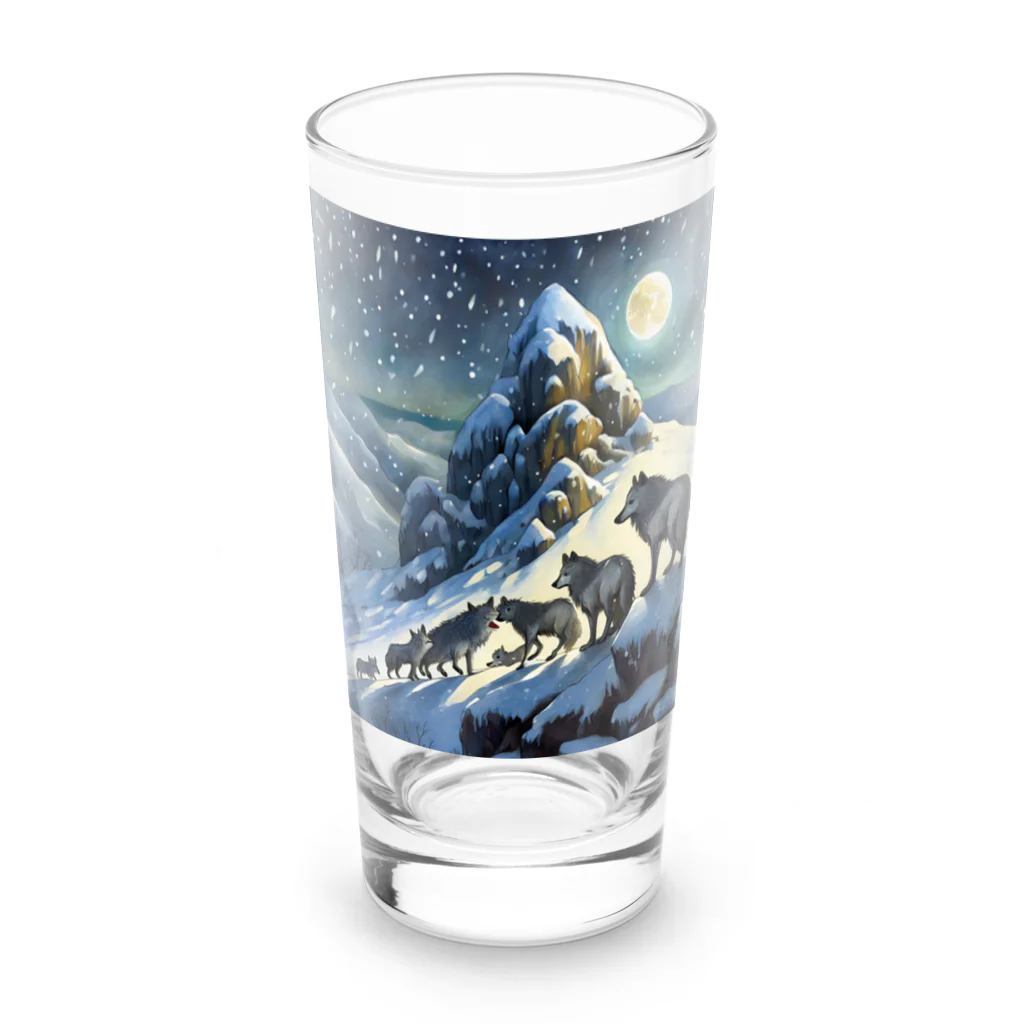 DREAMHOUSEの雪山のオオカミの群れ Long Sized Water Glass :front