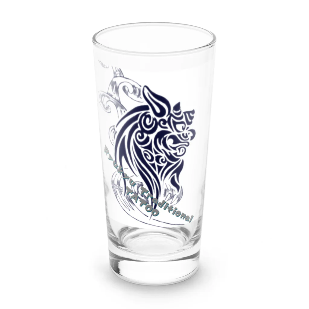 Licca's LickのRyukyu traditional シーサー(絣柄　波) Long Sized Water Glass :front