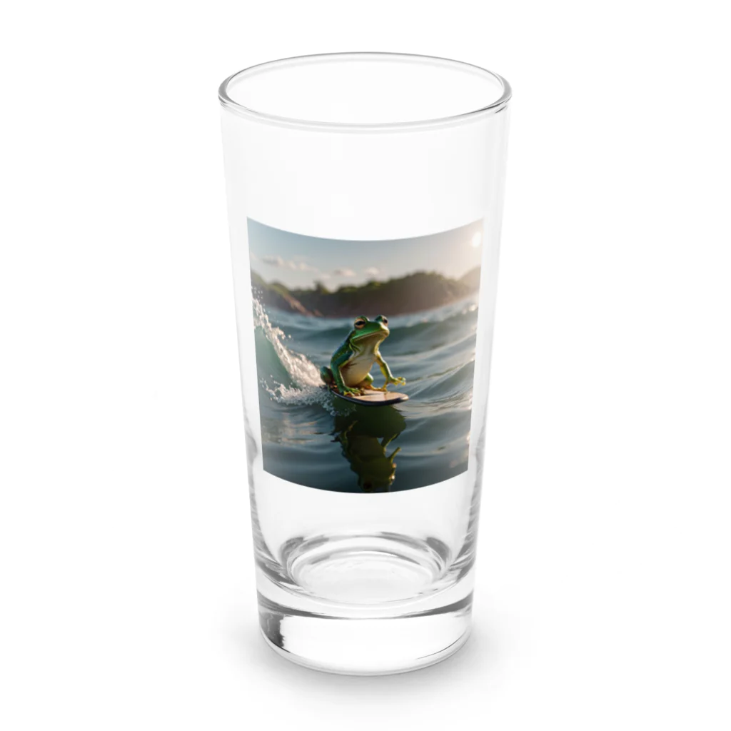 Shuji Nのカエルがサーフィン Long Sized Water Glass :front