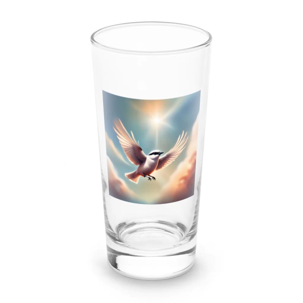 rokochanの明るい 天空で 自由に 飛ぶ 白い モズ Long Sized Water Glass :front