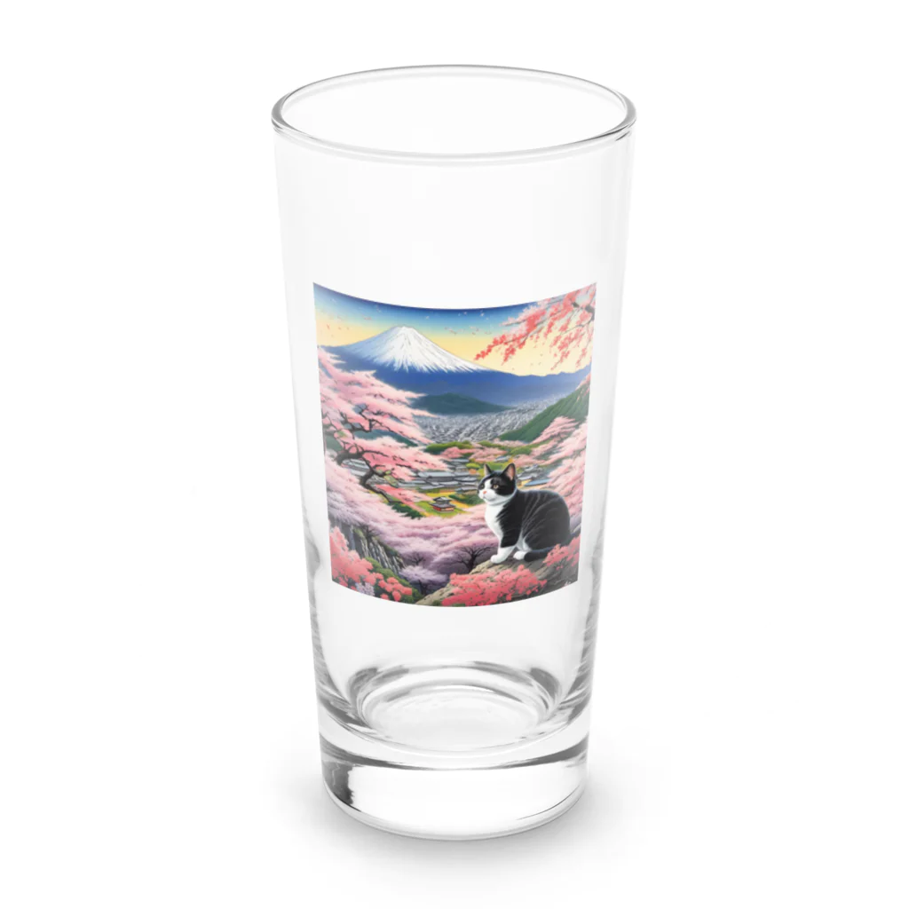 だんのんの桜と富士山と猫 Long Sized Water Glass :front