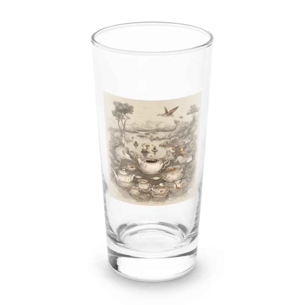 レトロゲームイラストの西洋風動物達のお茶会 Long Sized Water Glass :front