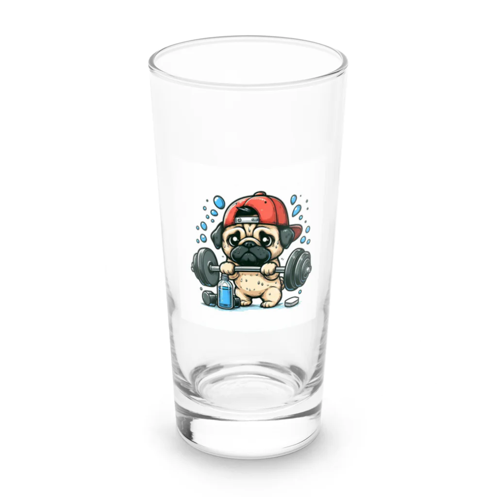 鼻ぺちゃ犬と和猫の筋トレ パグ Long Sized Water Glass :front