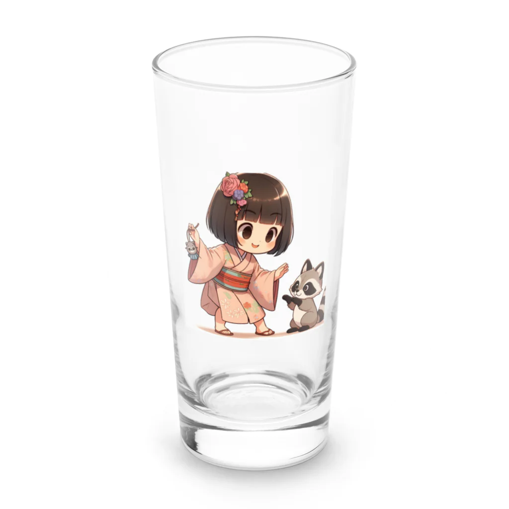 まんまるちゃんの座敷わらしとかわいいタヌキ Long Sized Water Glass :front