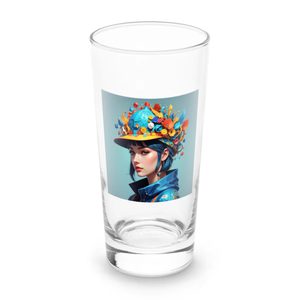 でゅの鮮やかなカラフルな帽子 Long Sized Water Glass :front