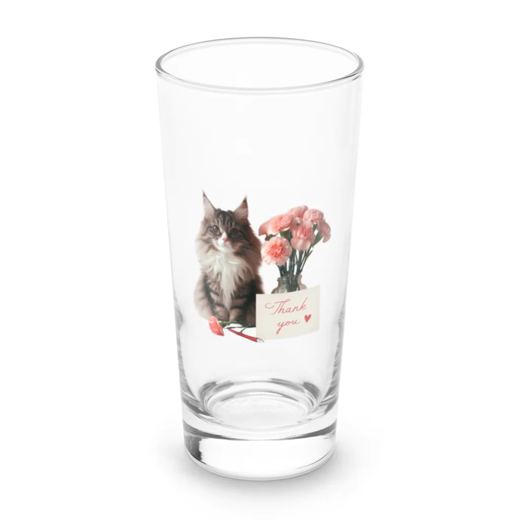 Y m @Y's shopの猫とカーネーション Long Sized Water Glass :front