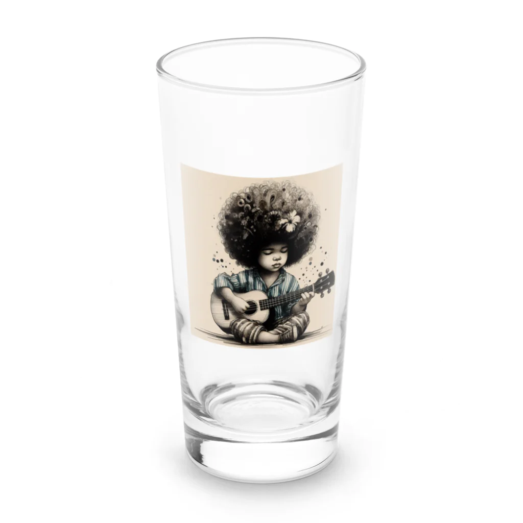 atu-daruma77のウクレレを持つアフロヘアのかわいい成長 Long Sized Water Glass :front