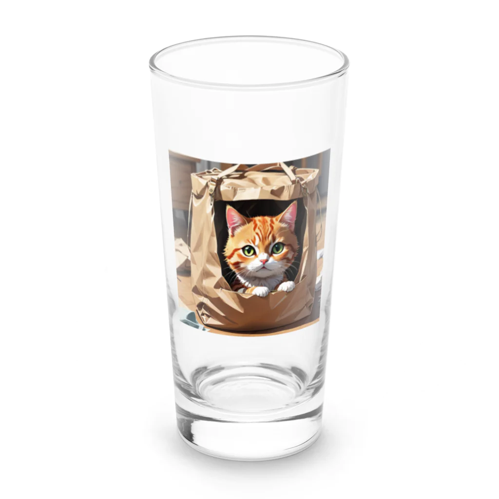 oz-chanの袋に入り込んで遊んでいる猫 Long Sized Water Glass :front