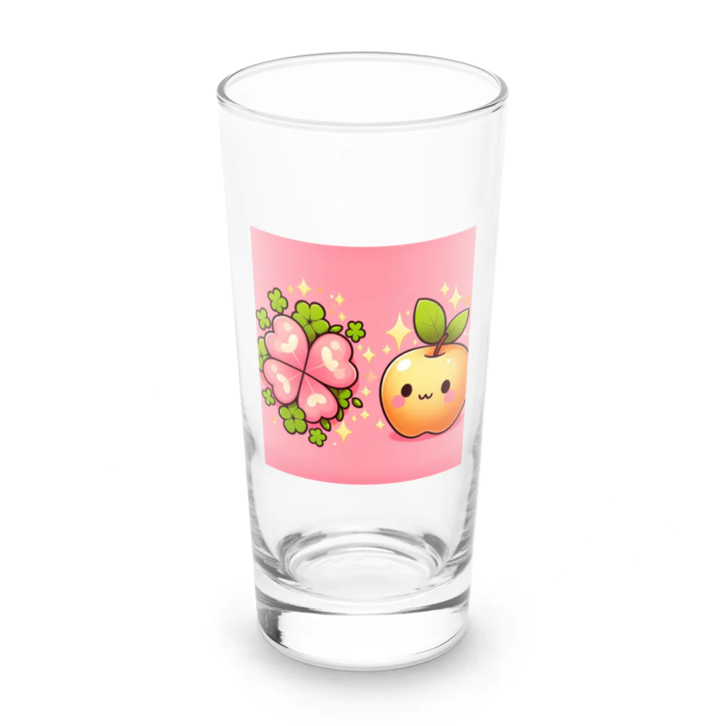 金運上昇金のリンゴの恋愛運アップの金のリンゴとピンクのクローバー ロンググラス前面