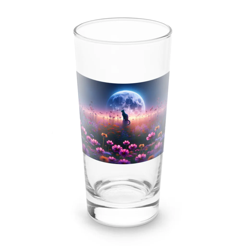 space catの花畑と猫と満月と Long Sized Water Glass :front