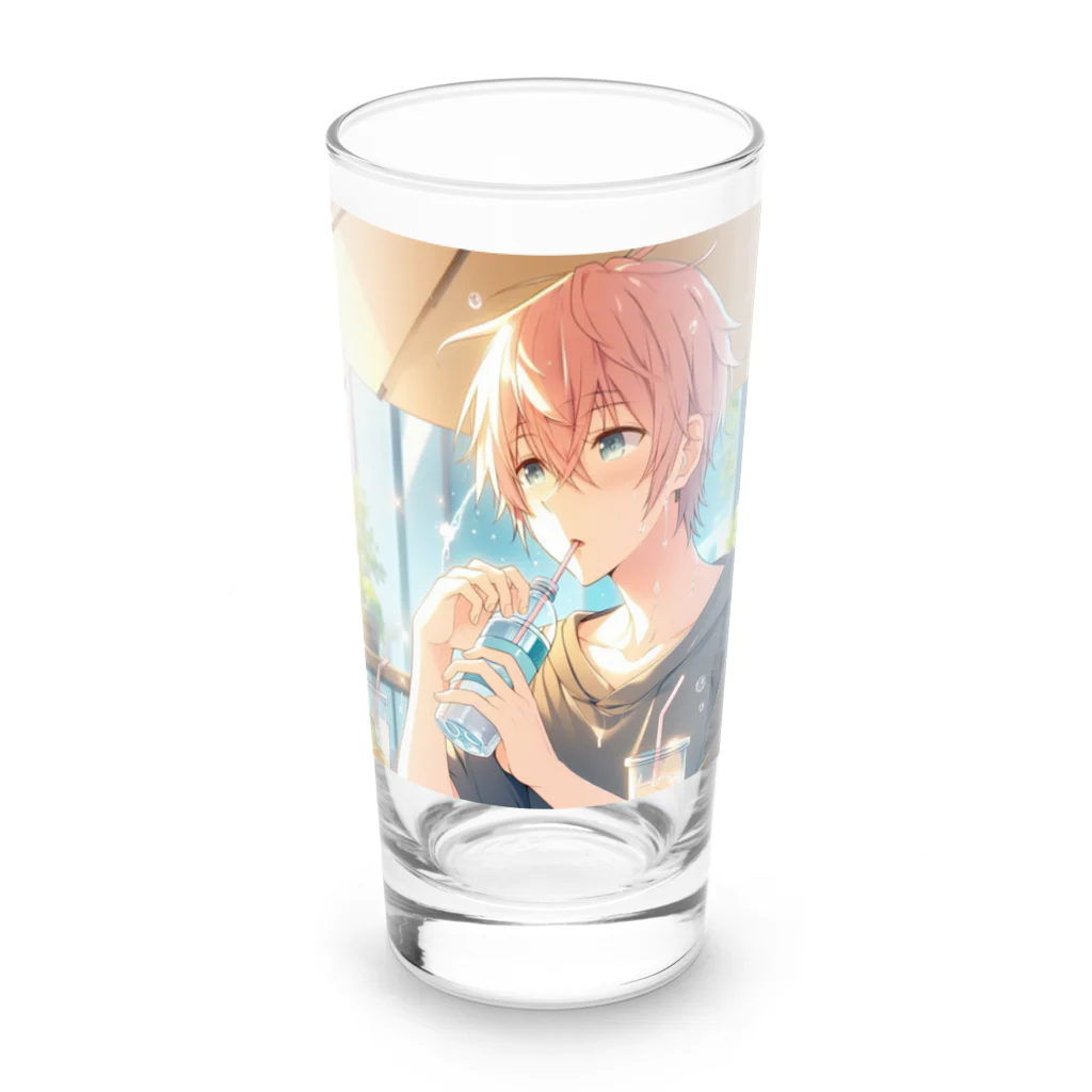 ShopＴＫの夏の爽やかな風に包まれた青年 Long Sized Water Glass :front