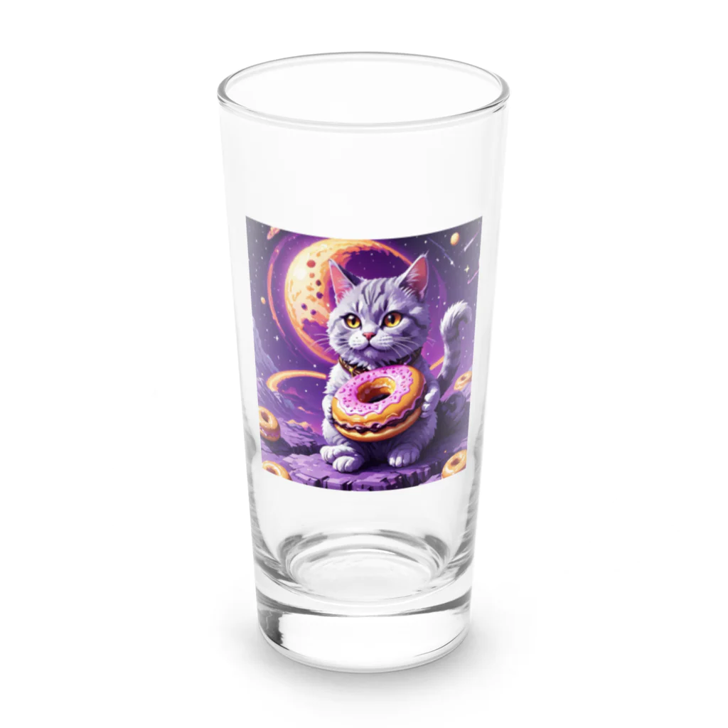 メロンパン猫の土星でドーナツ食べたい Long Sized Water Glass :front