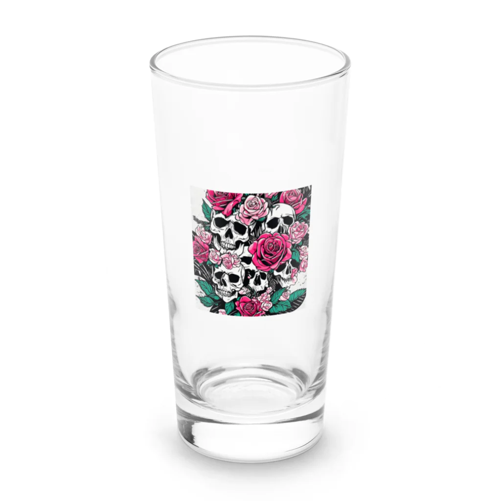 ピンクリボンの薔薇髑髏01 Long Sized Water Glass :front