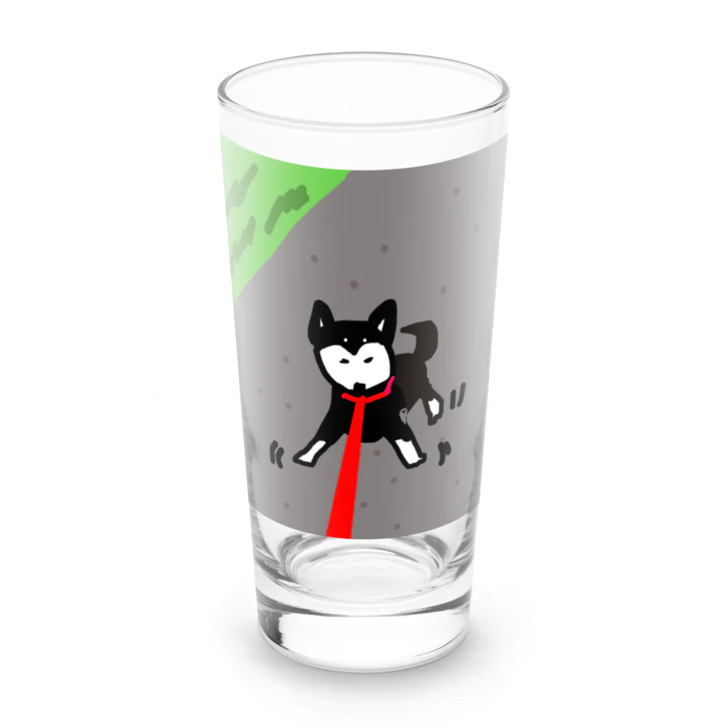 ペコりんショップの黒柴散歩拒否 Long Sized Water Glass :front