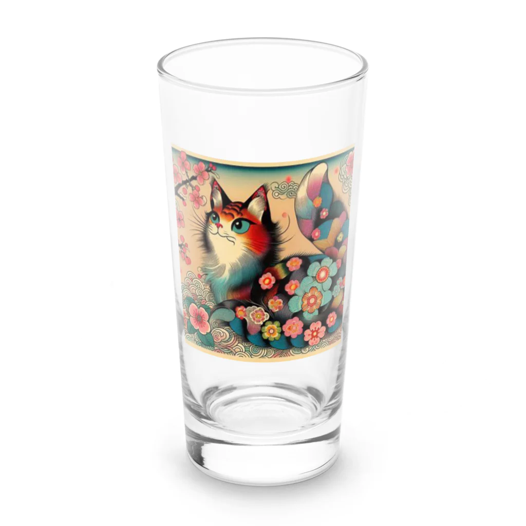 chaochao0701の浮世絵風　カラフル猫「Ukiyo-e-style Colorful Cat」「浮世绘风格的多彩猫」 Long Sized Water Glass :front