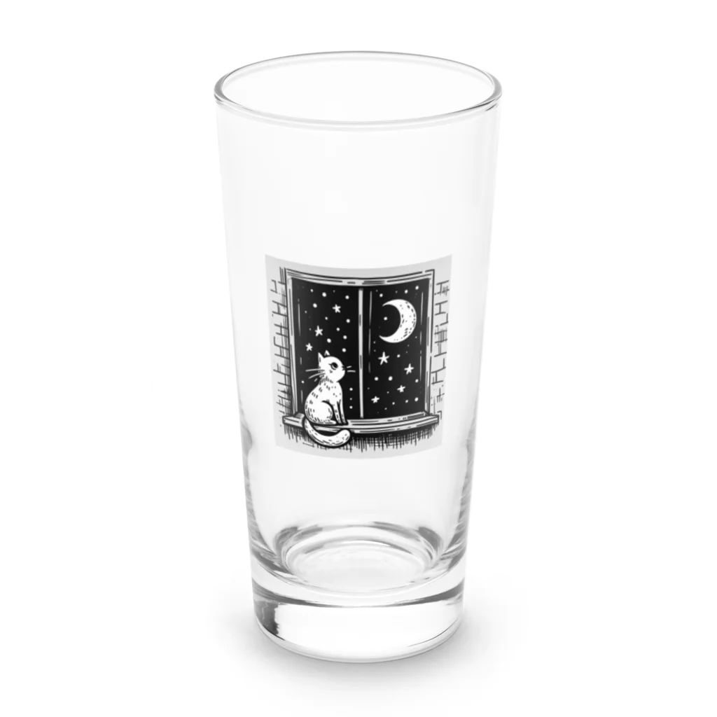 キキの夜空を眺める白猫 Long Sized Water Glass :front