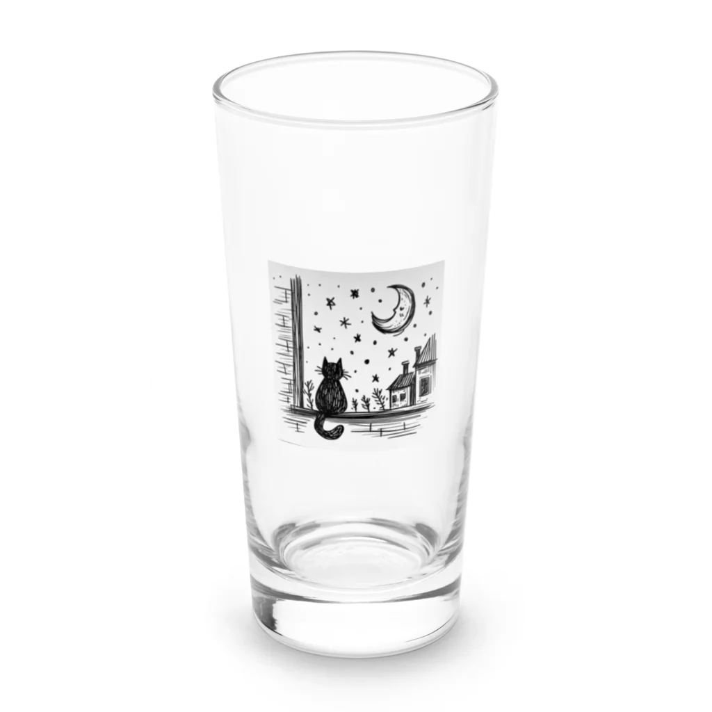 キキの夜空を眺める黒猫 Long Sized Water Glass :front