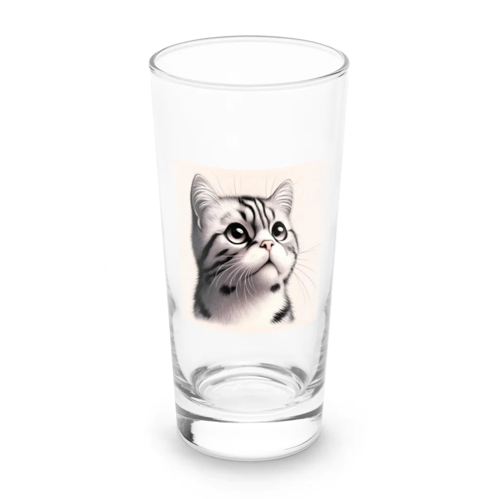 獣医学生の高橋さんの斜め上を見る猫 Long Sized Water Glass :front