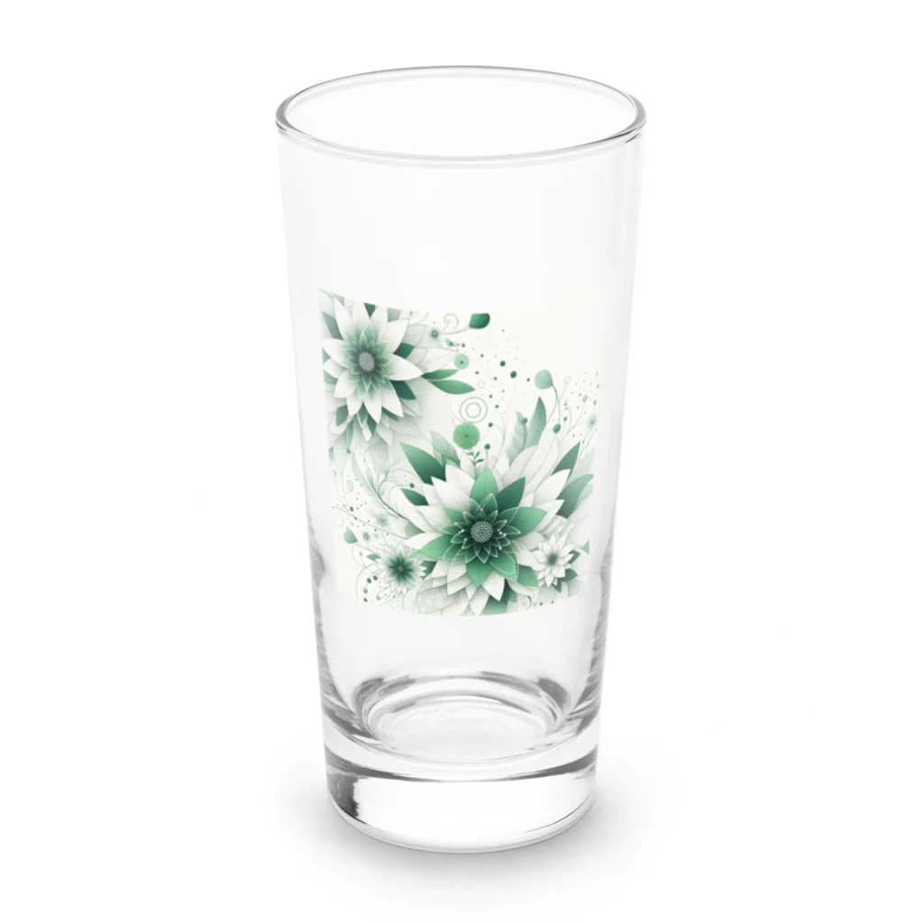 アミュペンの数学的なデザインを持つ緑と白の花 Long Sized Water Glass :front