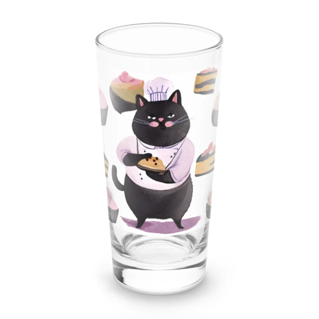 なまけものとみんなの太っちょ黒猫パティシエ Long Sized Water Glass :front