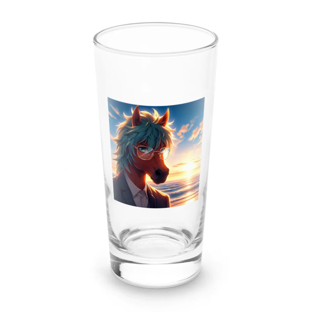 ひよっこなボスの弁護士の馬、夕焼けの浜辺で自撮りする Long Sized Water Glass :front