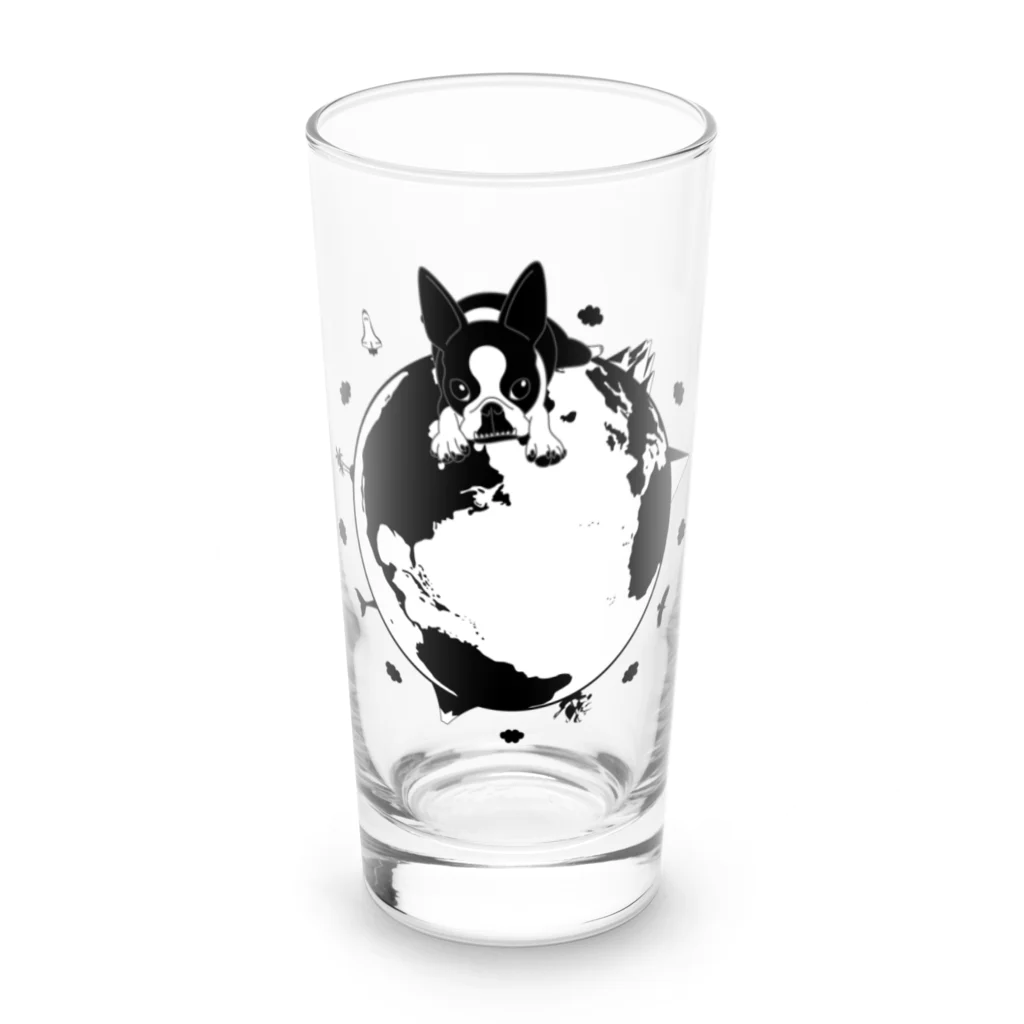 コチ(ボストンテリア)の小物用：ボストンテリア(地球モノクロ)[v2.8k] Long Sized Water Glass :front