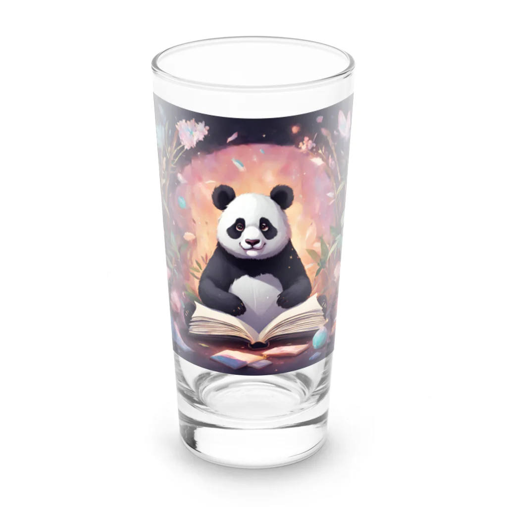 pandownloadの魔法の本を読むパンダ Long Sized Water Glass :front