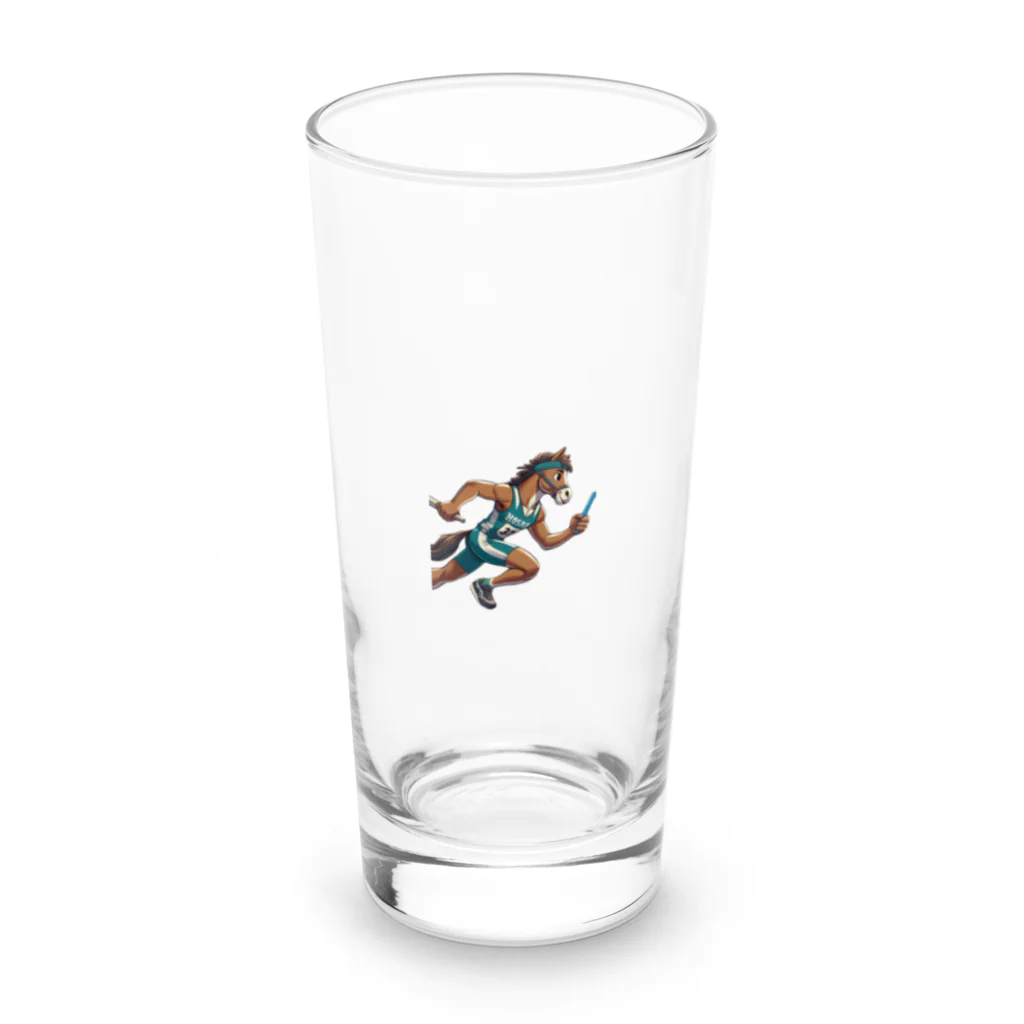 動物屋さんの馬が二足リレー？！ Long Sized Water Glass :front